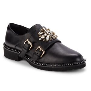 Kurt Geiger Women's Black Leather Rhinestone Loafers Sz EU 40.5 US 10.5